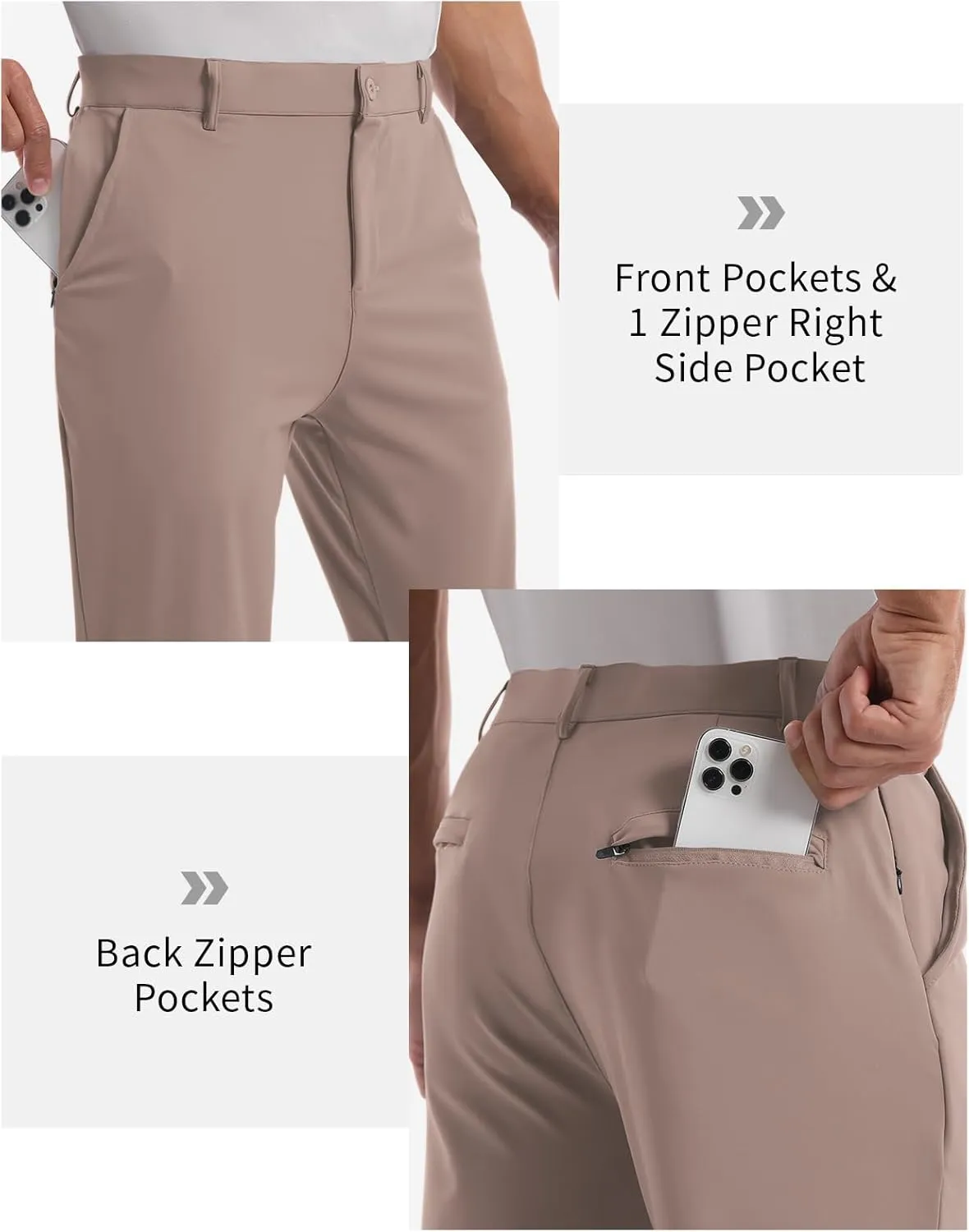 CANGHPGIN Mens Athletic Joggers with Zipper Pockets Lightweight Golf Pants Men Stretch Relaxed Fit Tapered Work Travel Pants