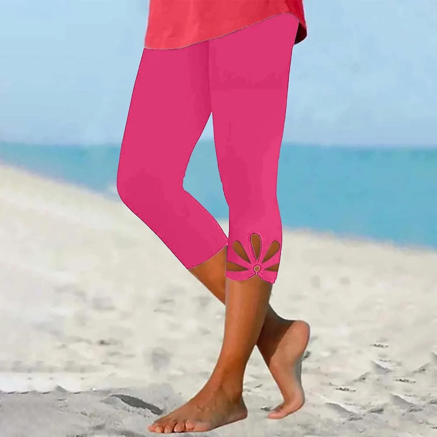 Capri Leggings for Women Summer Cropped High Waisted Knee Length Yoga Pants Comfy Stretchy Workout Compression Pants