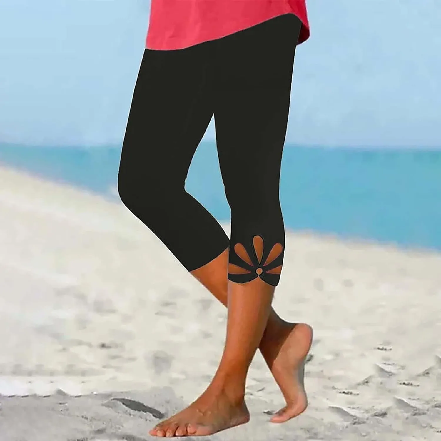 Capri Leggings for Women Summer Cropped High Waisted Knee Length Yoga Pants Comfy Stretchy Workout Compression Pants