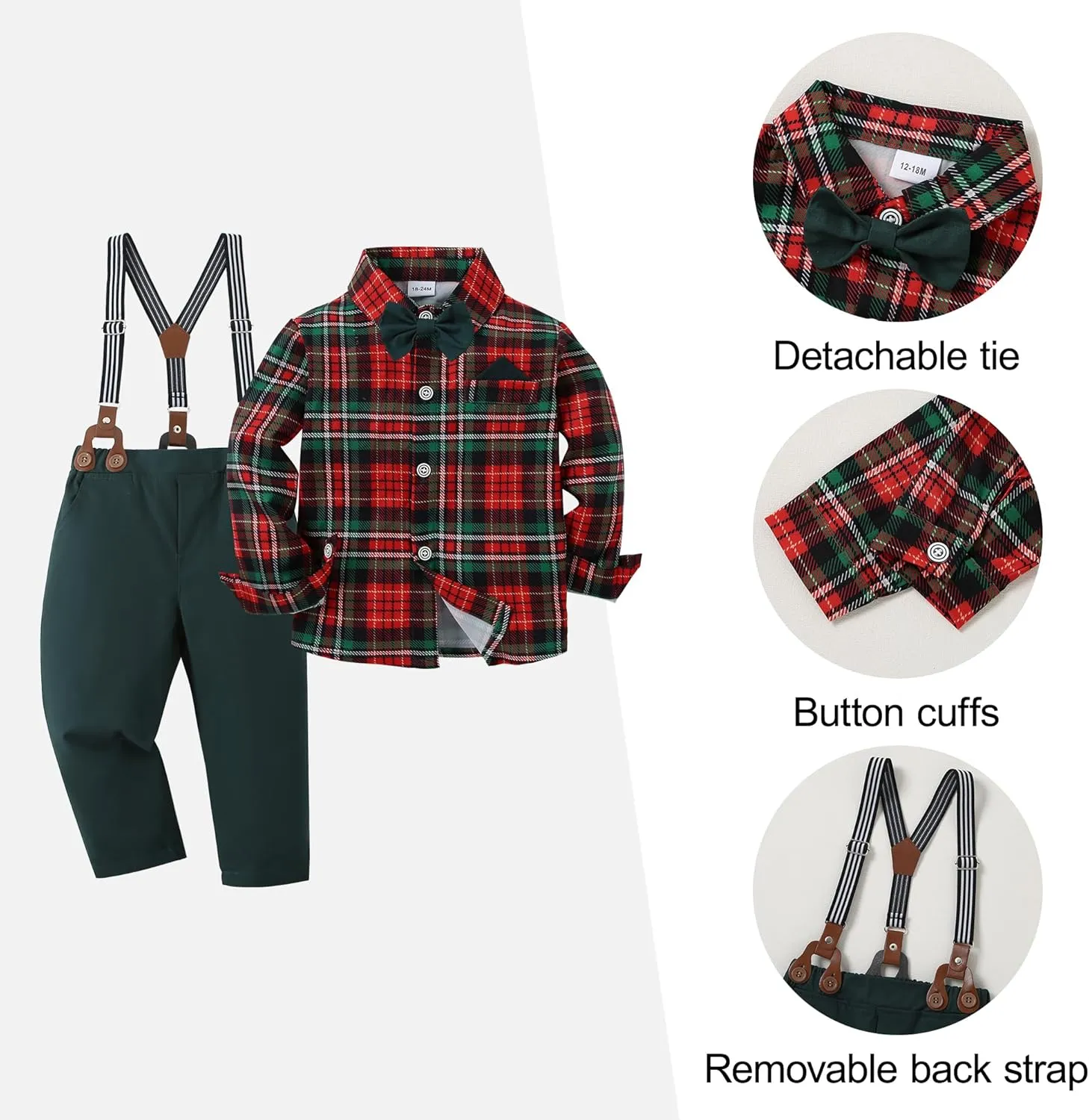 CARETOO Toddler Boy Clothes Suit Gentleman Wedding Outfits Kids Formal Dress Shirt Bowtie Long Suspender Pants Overalls 1-5T
