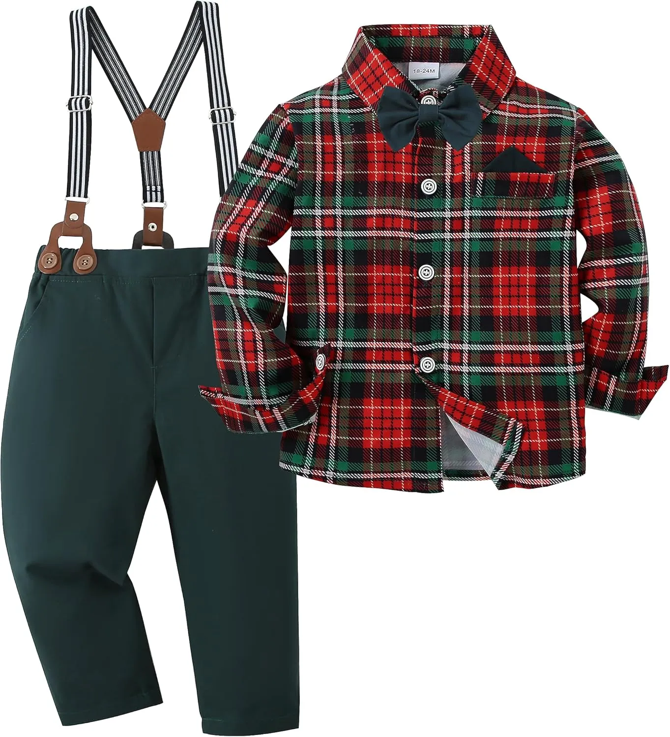 CARETOO Toddler Boy Clothes Suit Gentleman Wedding Outfits Kids Formal Dress Shirt Bowtie Long Suspender Pants Overalls 1-5T