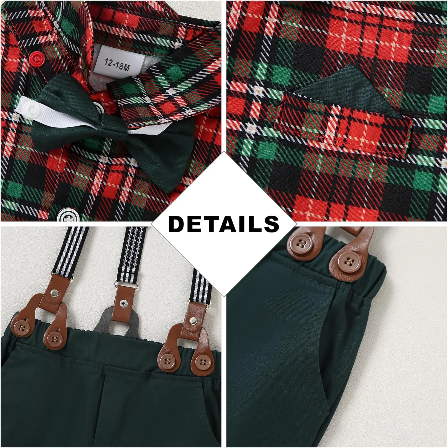CARETOO Toddler Boy Clothes Suit Gentleman Wedding Outfits Kids Formal Dress Shirt Bowtie Long Suspender Pants Overalls 1-5T