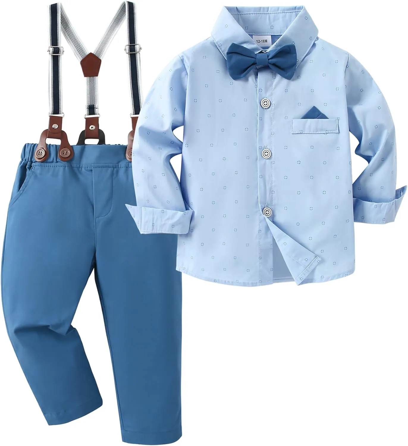CARETOO Toddler Boy Clothes Suit Gentleman Wedding Outfits Kids Formal Dress Shirt Bowtie Long Suspender Pants Overalls 1-5T