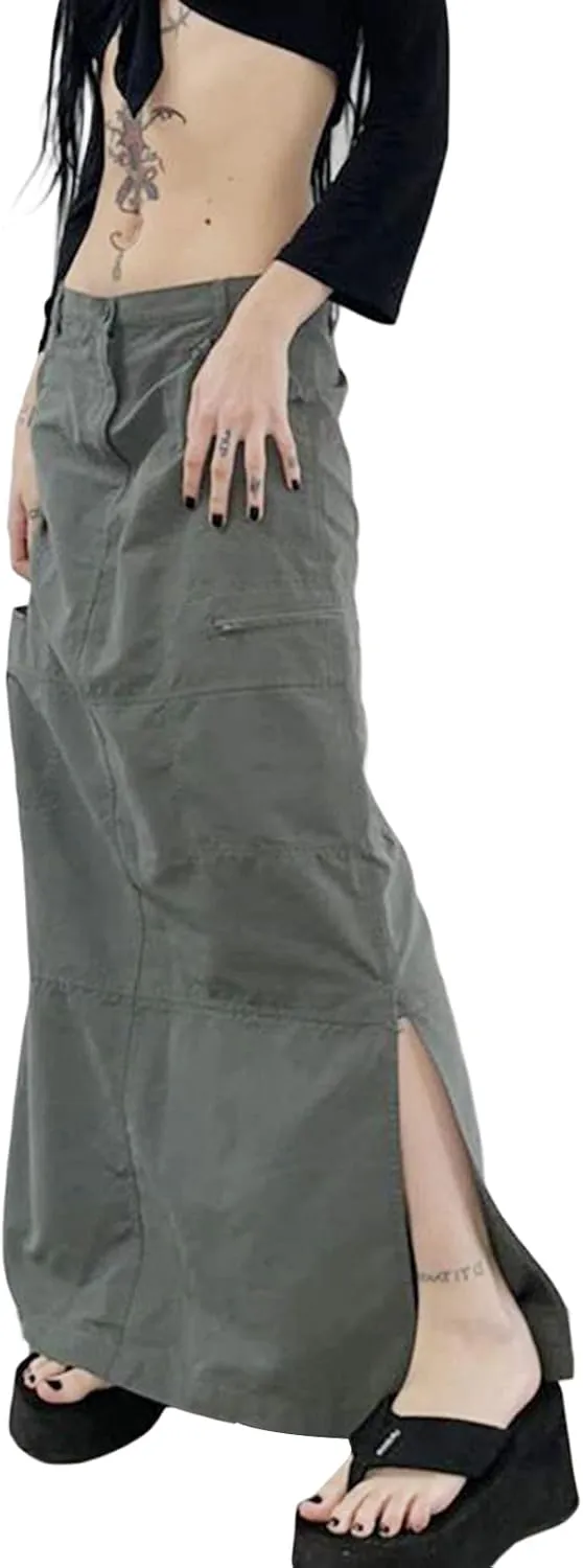 Cargo Skirt for Women Gothic Y2k Skirts with Pocket Grunge Maxi Skirt Whimsigothic Clothes