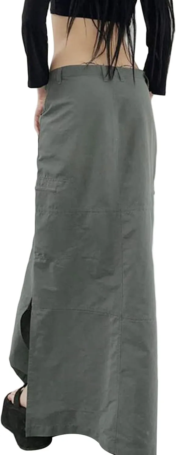 Cargo Skirt for Women Gothic Y2k Skirts with Pocket Grunge Maxi Skirt Whimsigothic Clothes