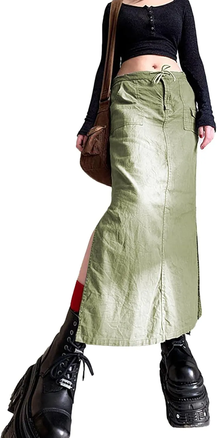 Cargo Skirt for Women Gothic Y2k Skirts with Pocket Grunge Maxi Skirt Whimsigothic Clothes