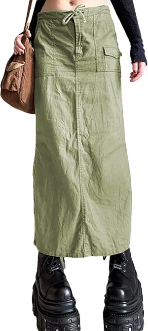Cargo Skirt for Women Gothic Y2k Skirts with Pocket Grunge Maxi Skirt Whimsigothic Clothes