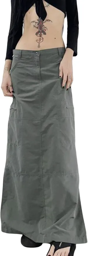 Cargo Skirt for Women Gothic Y2k Skirts with Pocket Grunge Maxi Skirt Whimsigothic Clothes