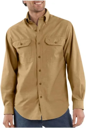 Carhartt mens Long-sleeve Lightweight Chambray Button-front Relaxed-fit S202 (Big & Tall) button down shirts, Dark Tan Chambray, Large Big Tall US