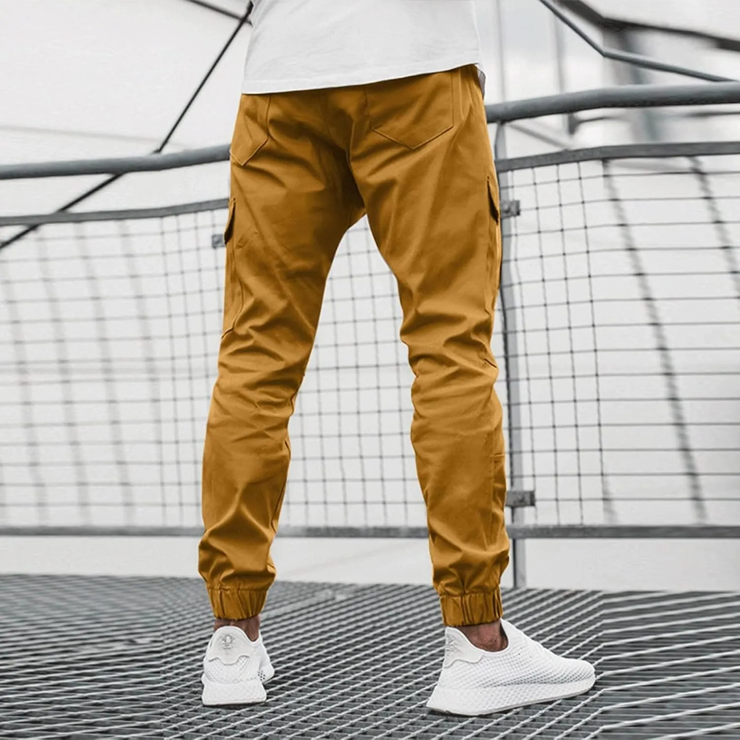 Casual Cinch Bottom Cargo Pants for Men Workout Side Zip Sweatpants Fashion Slim Fit Joggers Trousers with Pocket