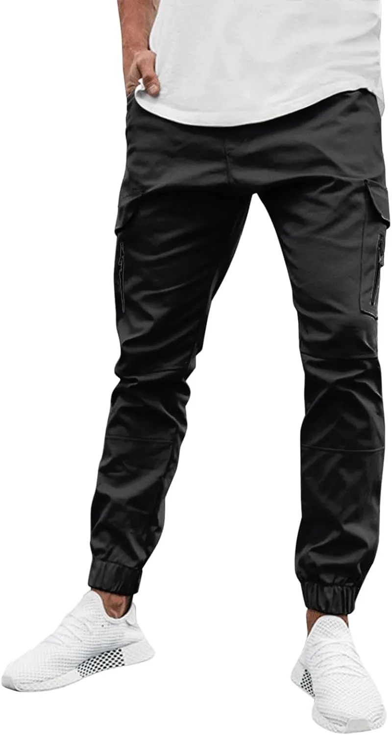 Casual Cinch Bottom Cargo Pants for Men Workout Side Zip Sweatpants Fashion Slim Fit Joggers Trousers with Pocket
