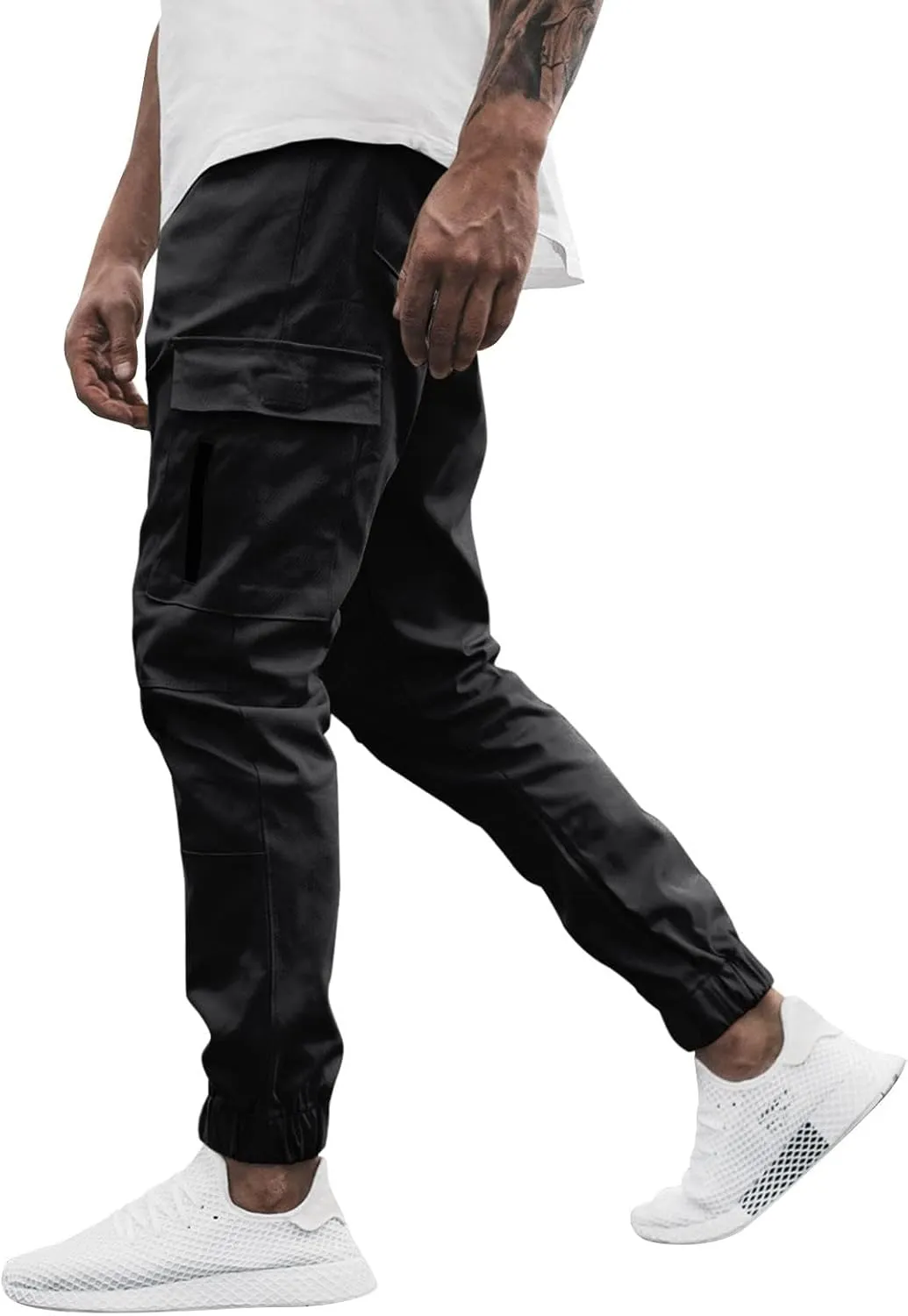 Casual Cinch Bottom Cargo Pants for Men Workout Side Zip Sweatpants Fashion Slim Fit Joggers Trousers with Pocket