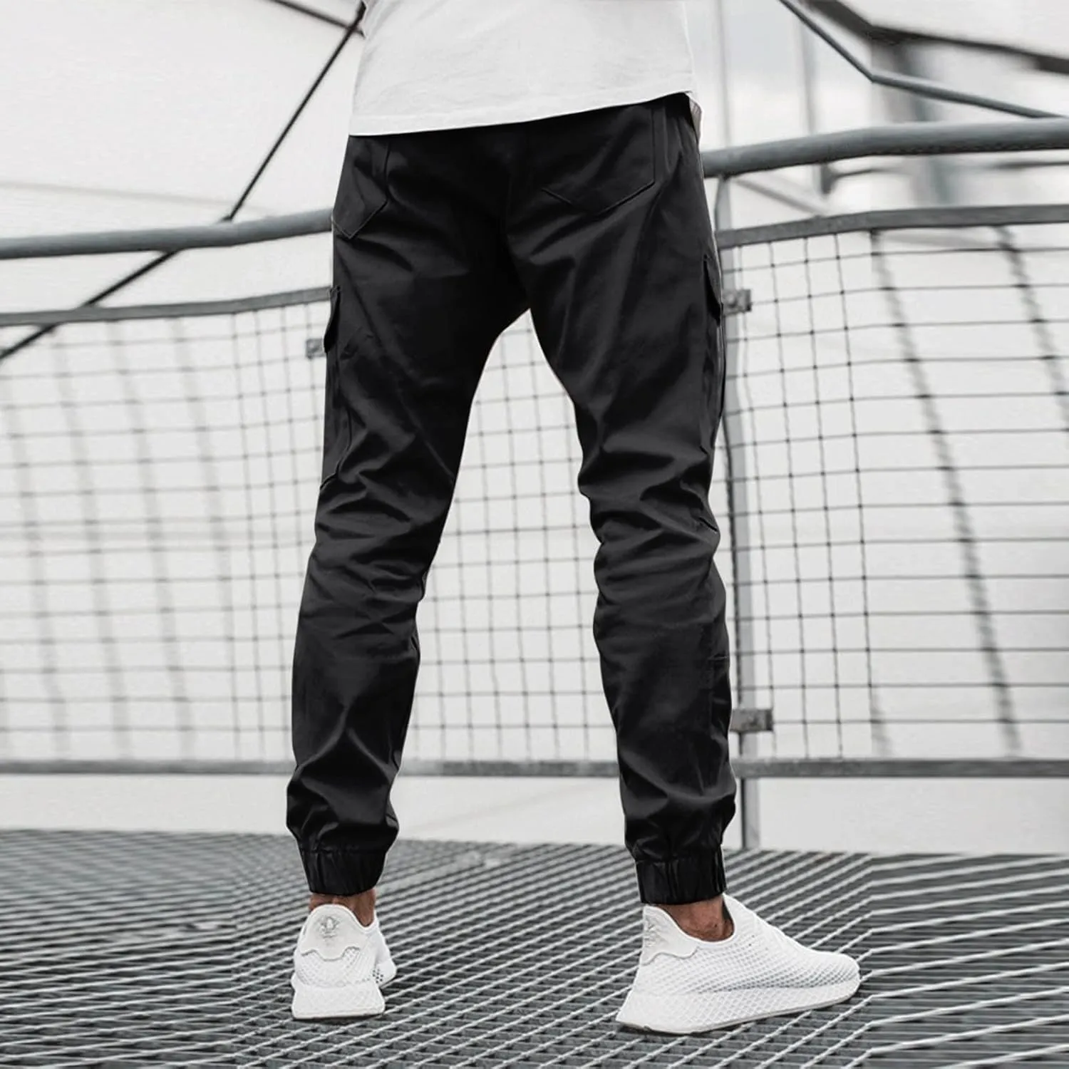 Casual Cinch Bottom Cargo Pants for Men Workout Side Zip Sweatpants Fashion Slim Fit Joggers Trousers with Pocket