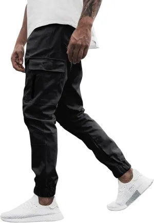 Casual Cinch Bottom Cargo Pants for Men Workout Side Zip Sweatpants Fashion Slim Fit Joggers Trousers with Pocket