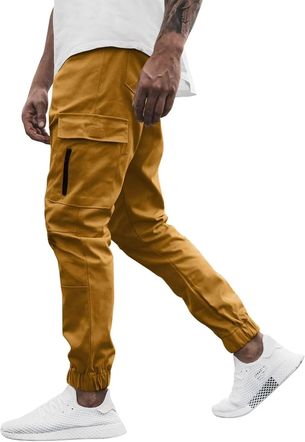 Casual Cinch Bottom Cargo Pants for Men Workout Side Zip Sweatpants Fashion Slim Fit Joggers Trousers with Pocket