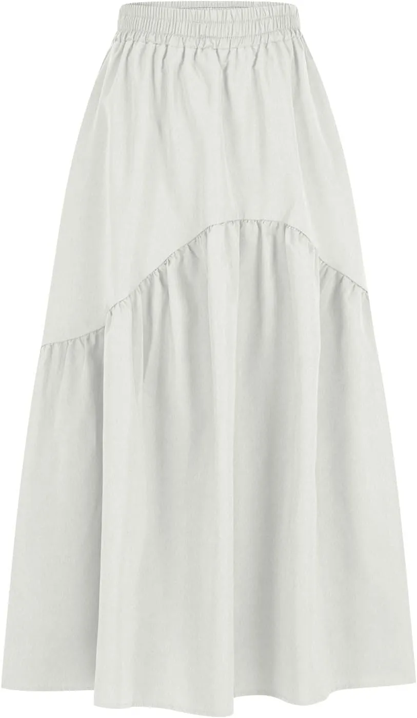 Casual Skirts for Women Pleated Midi Skirts High Waist Commuting Skirts All-Match Comfy Skirt Fall Loose Skirt