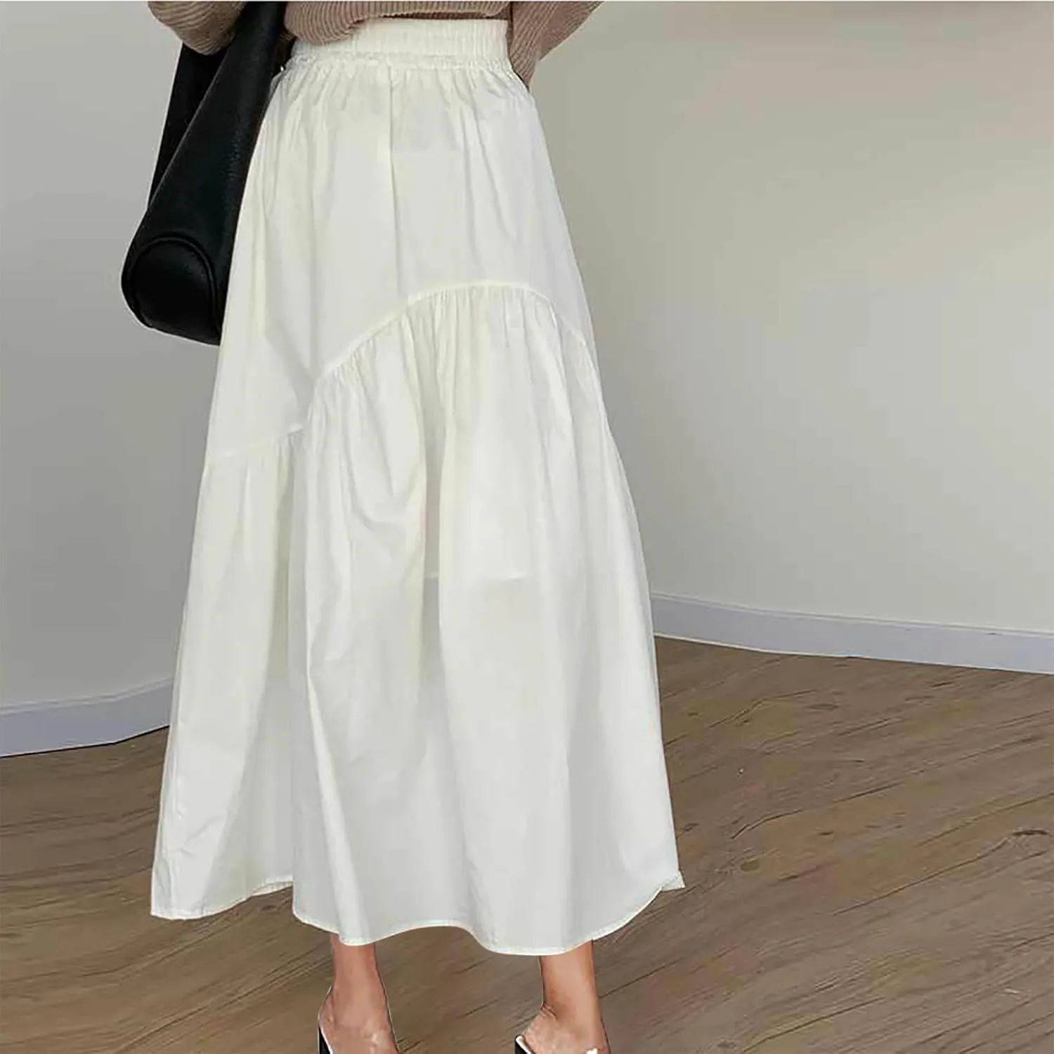 Casual Skirts for Women Pleated Midi Skirts High Waist Commuting Skirts All-Match Comfy Skirt Fall Loose Skirt