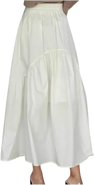 Casual Skirts for Women Pleated Midi Skirts High Waist Commuting Skirts All-Match Comfy Skirt Fall Loose Skirt