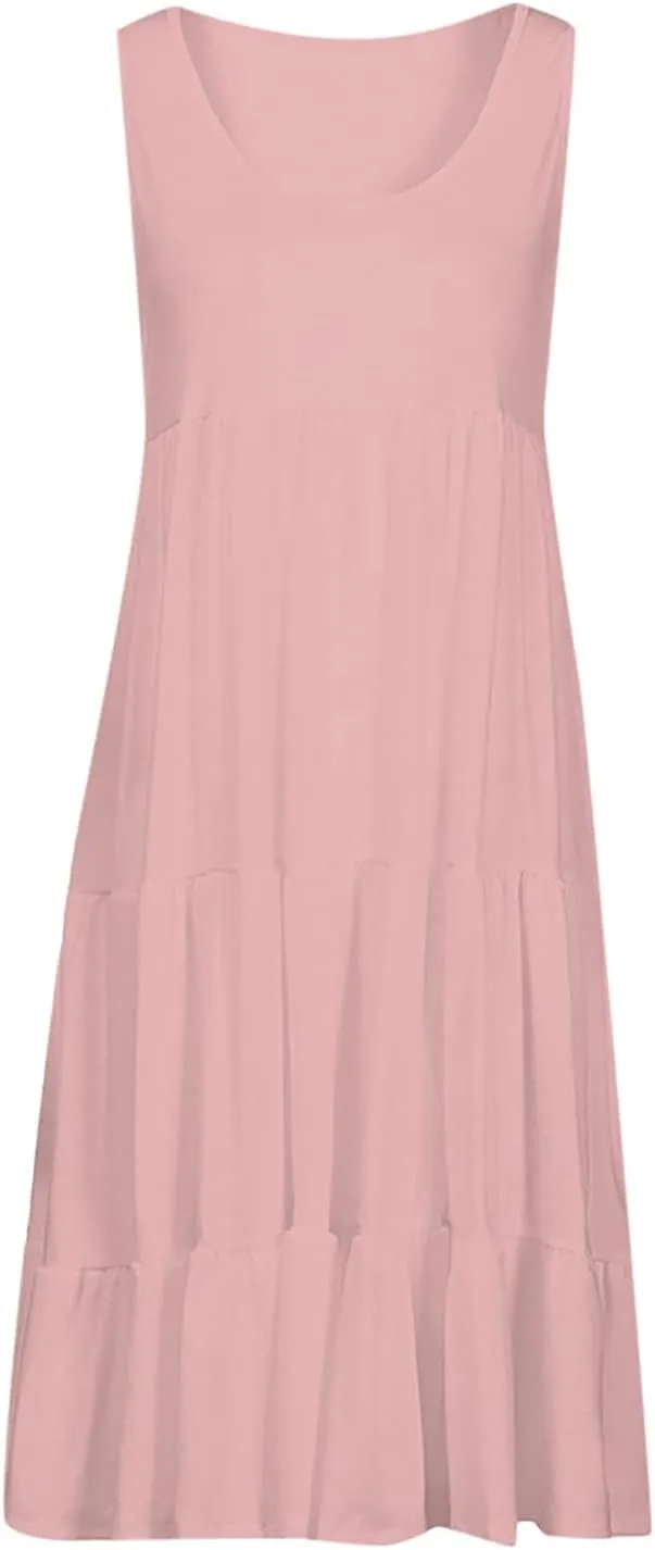 Ceboyel Women 2024 Casual Beach Sundresses Flowy Summer Tank Dress Scoop Neck Sleeveless Sun Dresses Trendy Vacation Clothing