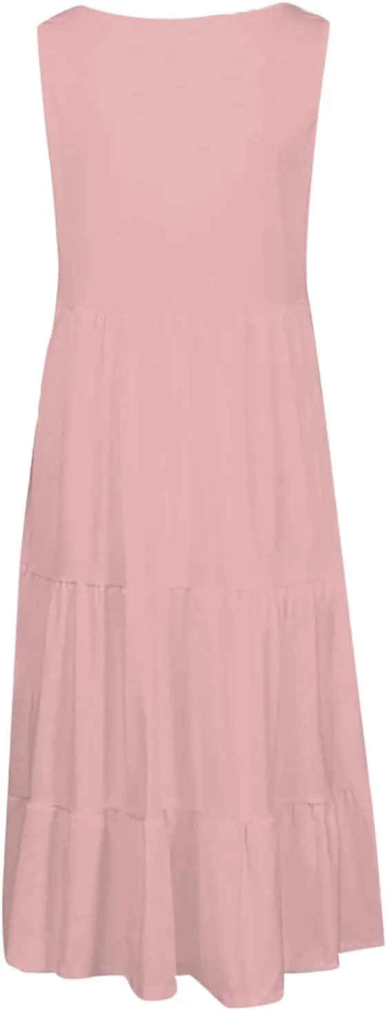 Ceboyel Women 2024 Casual Beach Sundresses Flowy Summer Tank Dress Scoop Neck Sleeveless Sun Dresses Trendy Vacation Clothing