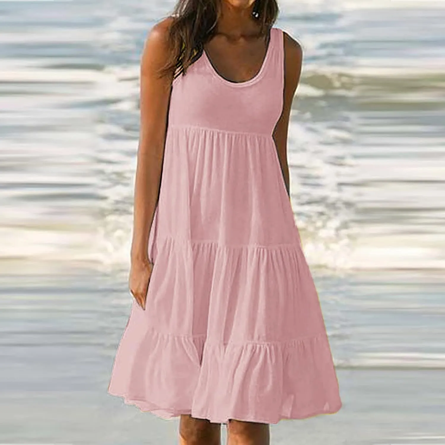 Ceboyel Women 2024 Casual Beach Sundresses Flowy Summer Tank Dress Scoop Neck Sleeveless Sun Dresses Trendy Vacation Clothing