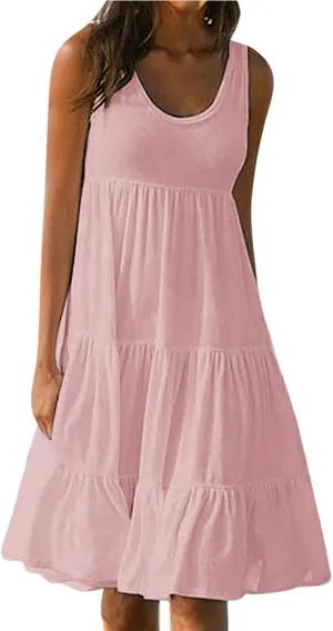 Ceboyel Women 2024 Casual Beach Sundresses Flowy Summer Tank Dress Scoop Neck Sleeveless Sun Dresses Trendy Vacation Clothing