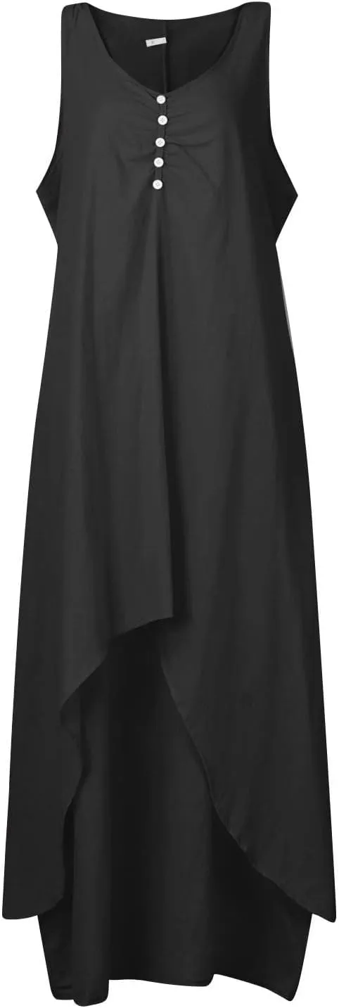 Ceboyel Women Irregular Hem Maxi Dress Cotton Linen Long Summer Dress Solid Color Boho Flowy Dress Beach Clothing 2023