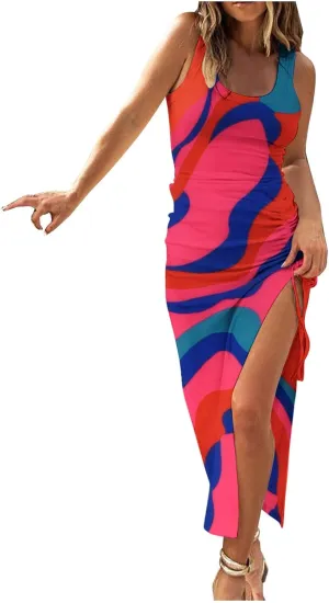 Ceboyel Womens Ribbed Tank Dress Bodycon Summer Dresses Split Casual Sun Dresses Trendy Sexy Maxi Long Sundresses 2023