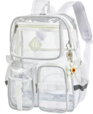 Clear Backpack for School, Heavy Duty Transparent Bookbag for Girls Women with Sunflower Keychain