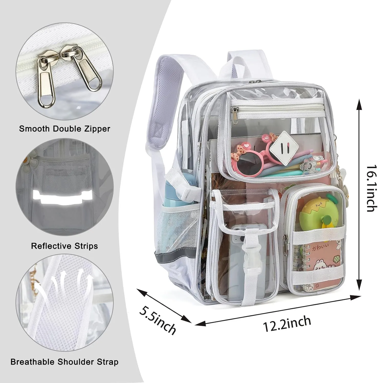 Clear Backpack for School, Heavy Duty Transparent Bookbag for Girls Women with Sunflower Keychain