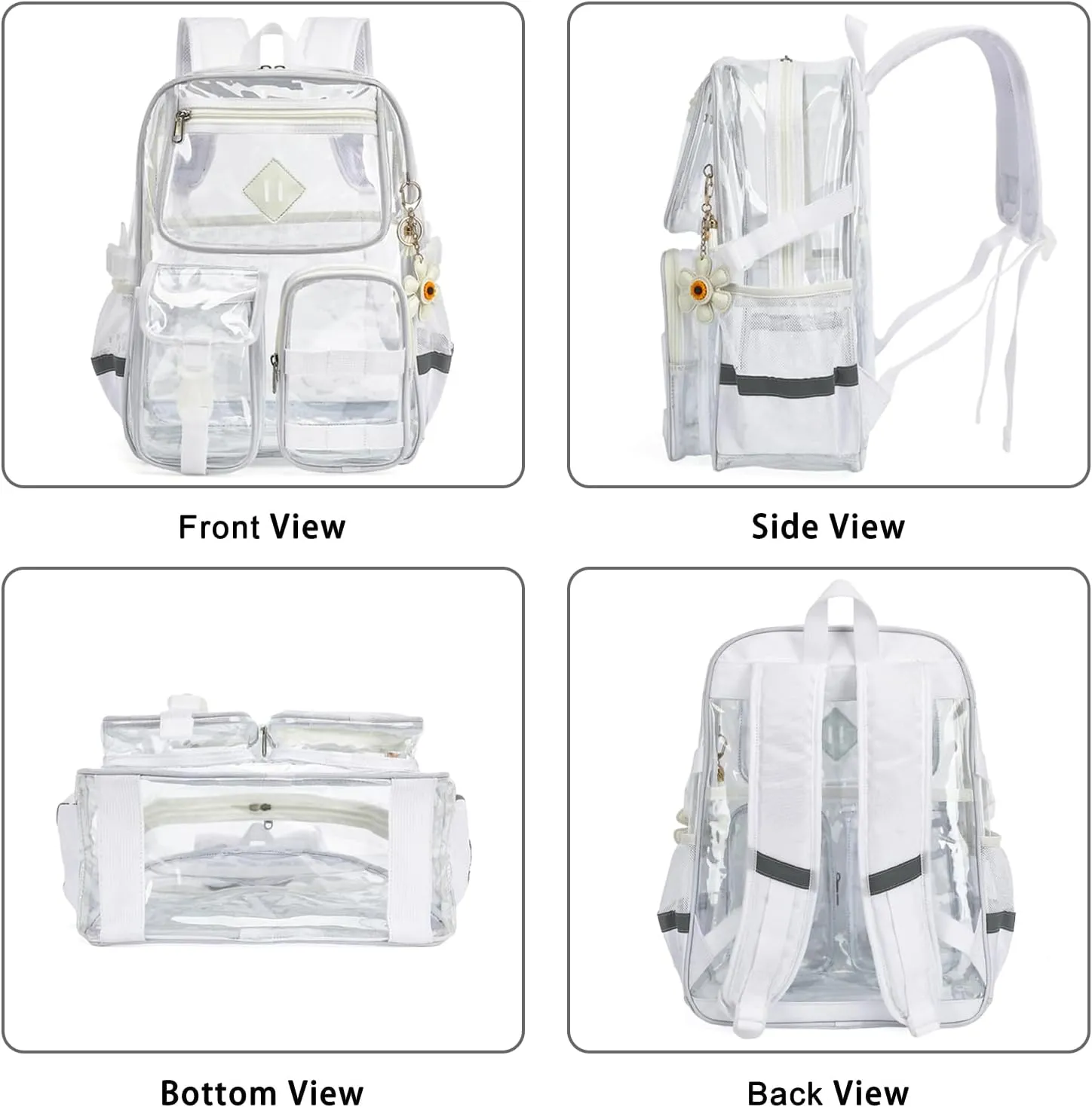 Clear Backpack for School, Heavy Duty Transparent Bookbag for Girls Women with Sunflower Keychain