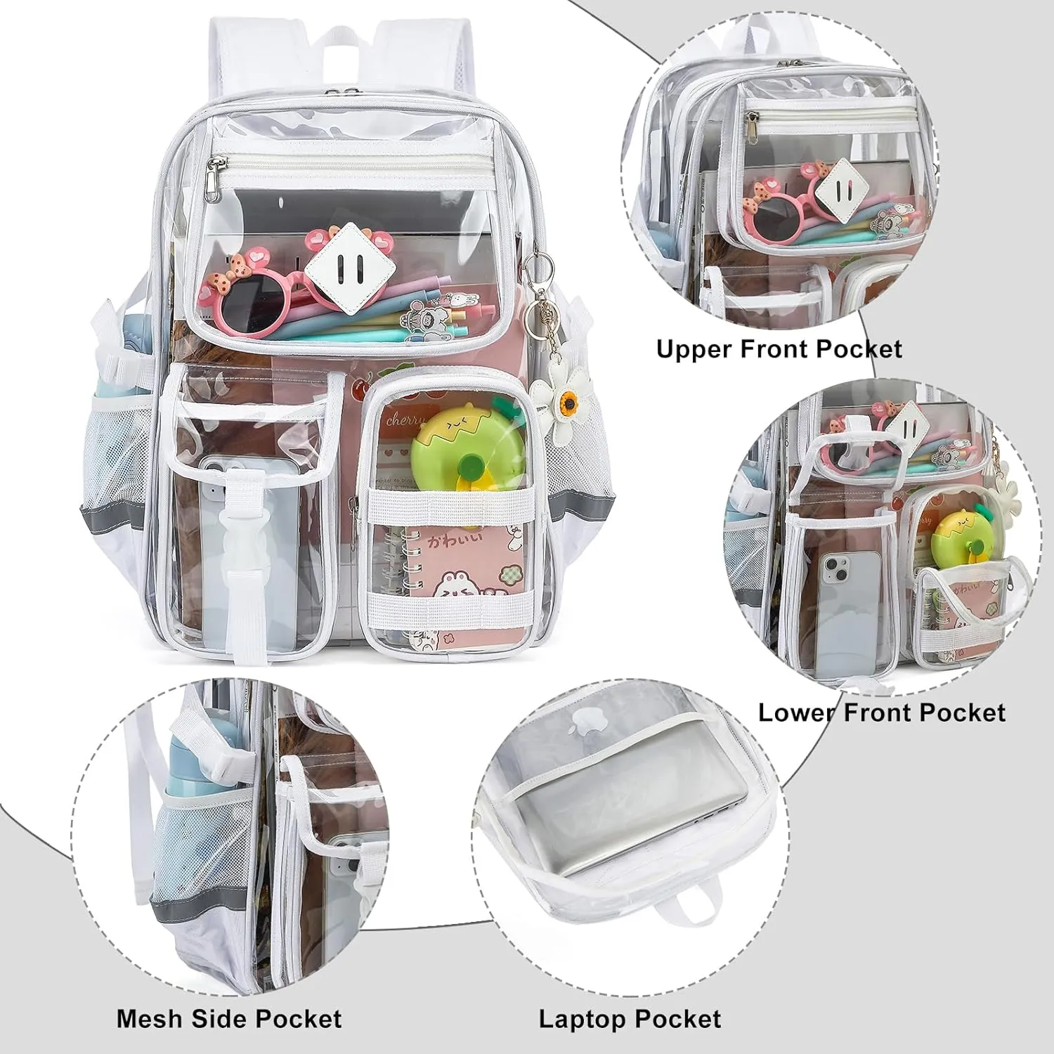 Clear Backpack for School, Heavy Duty Transparent Bookbag for Girls Women with Sunflower Keychain