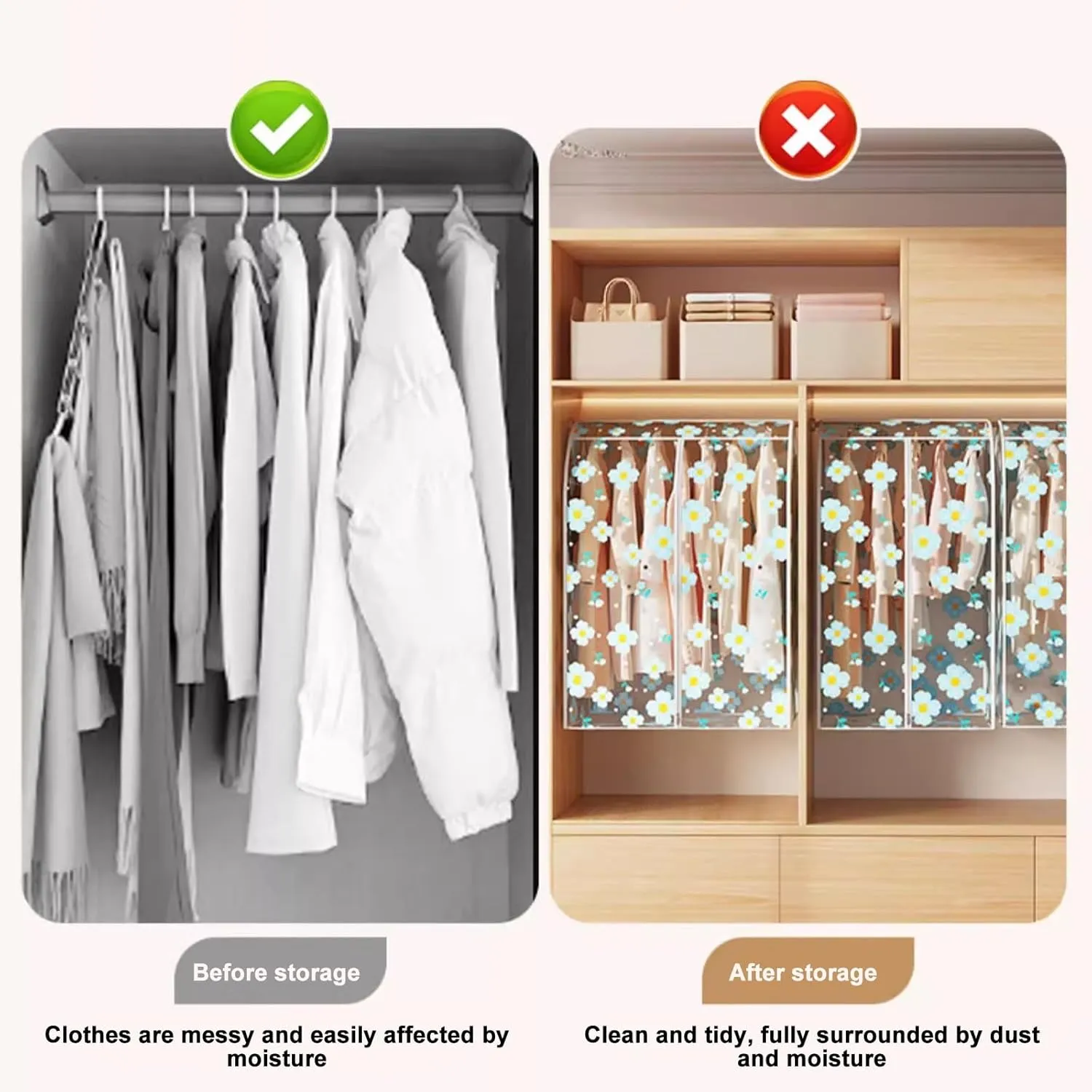 Clear Garment Bags, Printed Garment Covers with Zip, Clothes Cover for Hanging, Dustproof, Washable, for Dress, Suit, Coat(Blue,60x50x120cm)