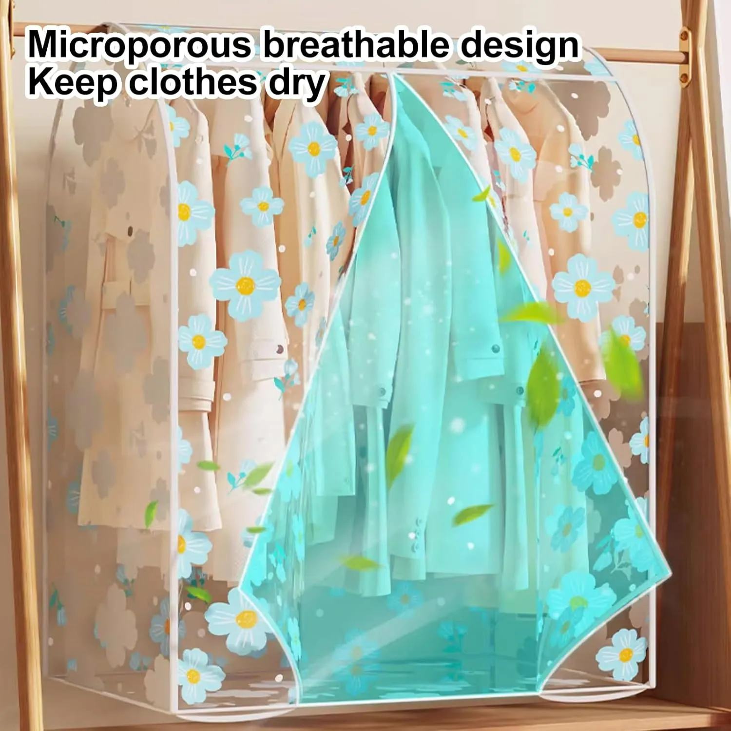 Clear Garment Bags, Printed Garment Covers with Zip, Clothes Cover for Hanging, Dustproof, Washable, for Dress, Suit, Coat(Blue,60x50x120cm)