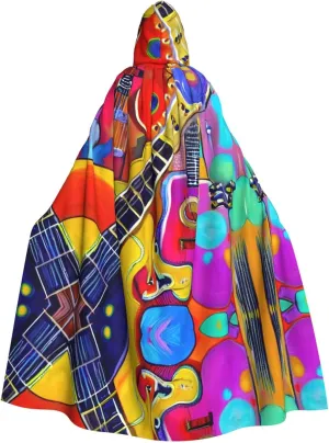 Color Acoustic And Guitars Print Hooded Cloak Wizard Cape Halloween Witch Costume For Men Women Cosplay Party Capes