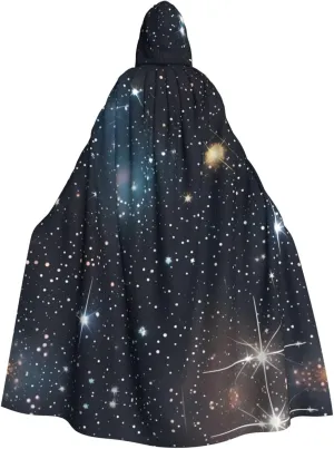 Constellation Star Clusters Galaxies Print Halloween Cloak Men Cape Renaissance Cloak With Hood, For Adult Cosplay Party Costume