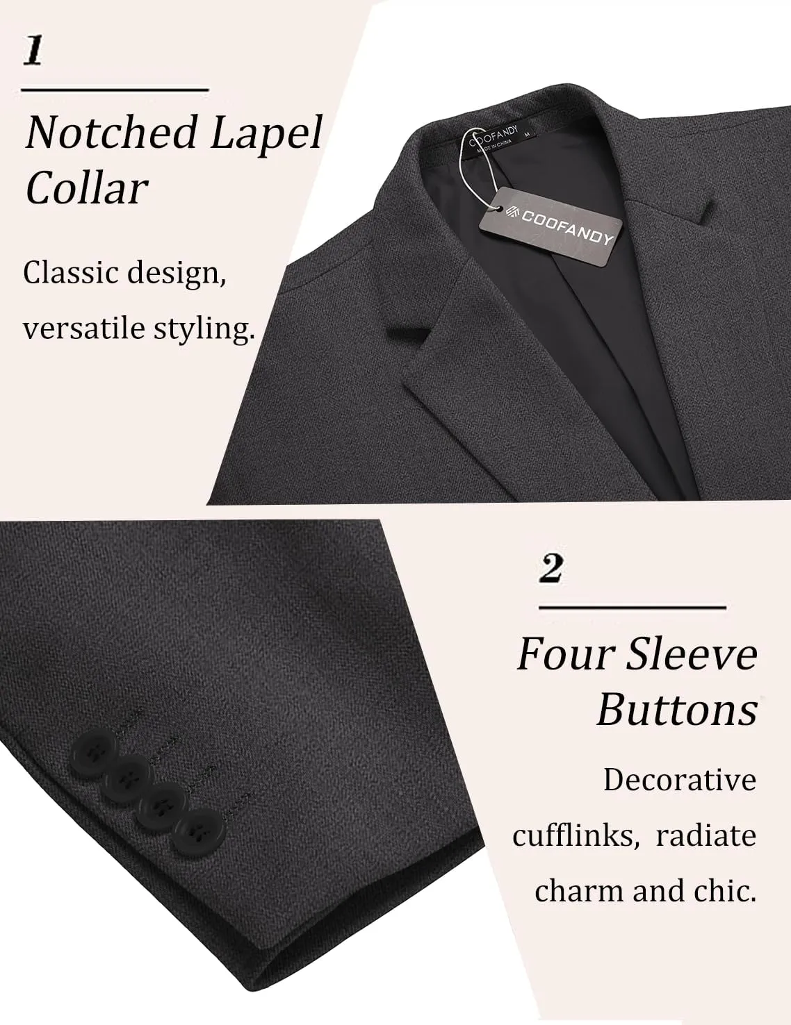 COOFANDY Mens Tweed Blazer Slim Fit Casual Sport Coat Two Button Knit Suit Jacket