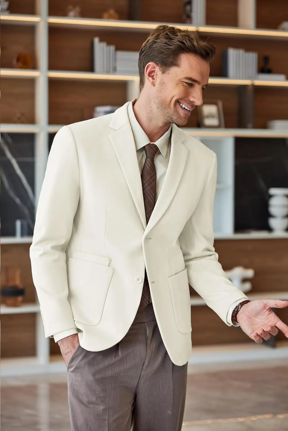 COOFANDY Mens Tweed Blazer Slim Fit Casual Sport Coat Two Button Knit Suit Jacket