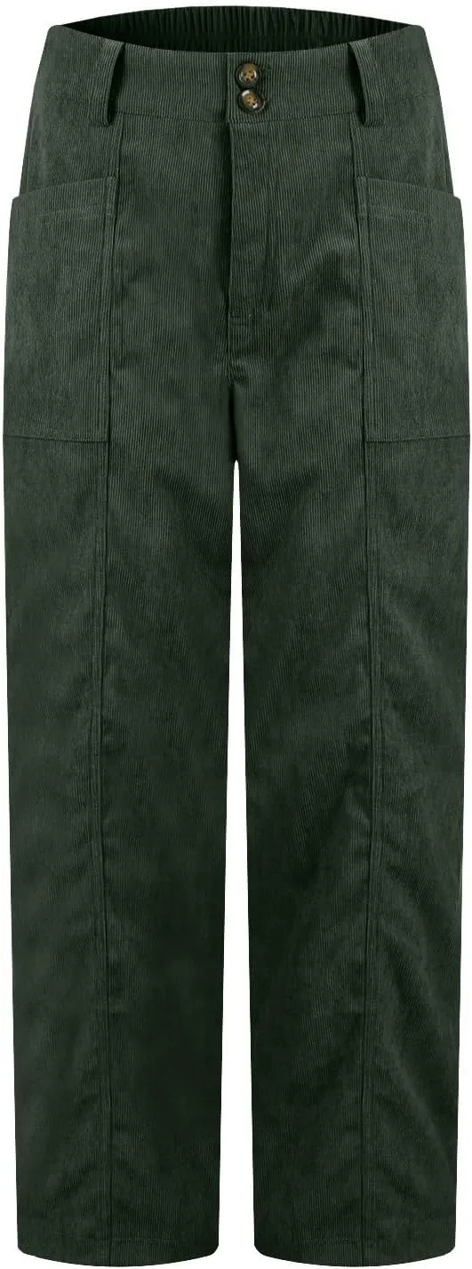 Corduroy Pants Women Elastic High Waisted Straight Leg Work Pants Business Casual Loose Trousers Pants with Pockets
