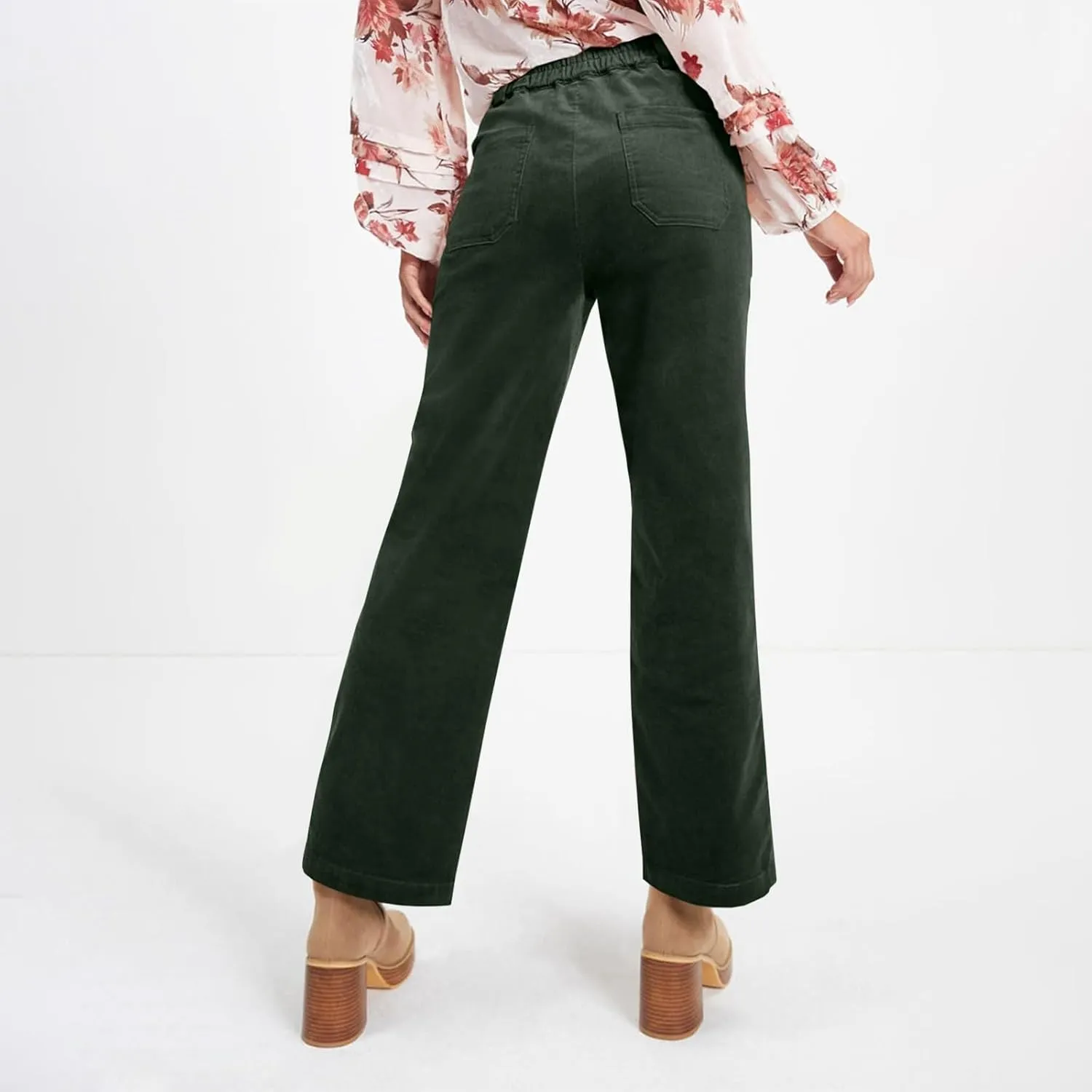 Corduroy Pants Women Elastic High Waisted Straight Leg Work Pants Business Casual Loose Trousers Pants with Pockets