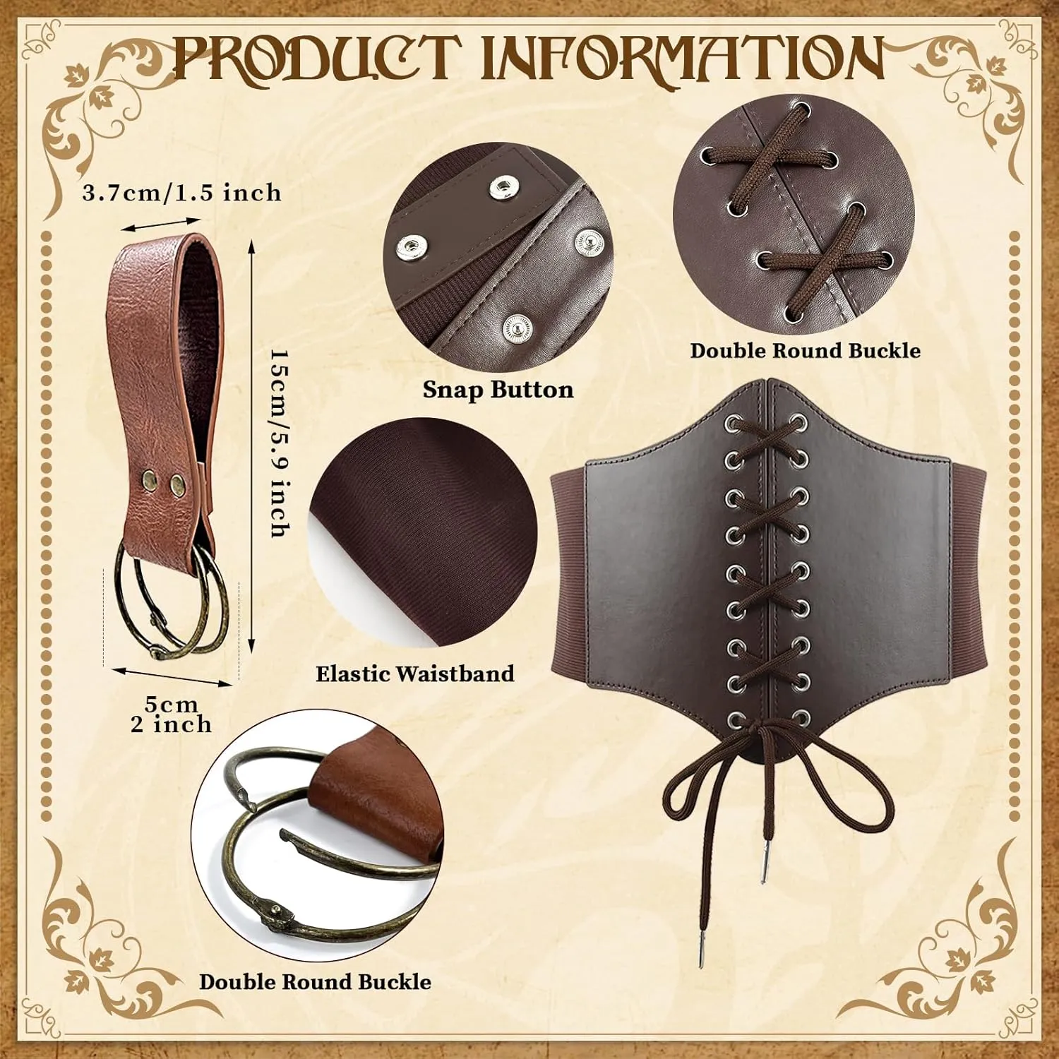 Corset Renaissance Belt Medieval Renaissance Belt Pouch Cork Potion Bottle Festival Halloween Costume Accessory(M-Waist/31.2"-38.2")