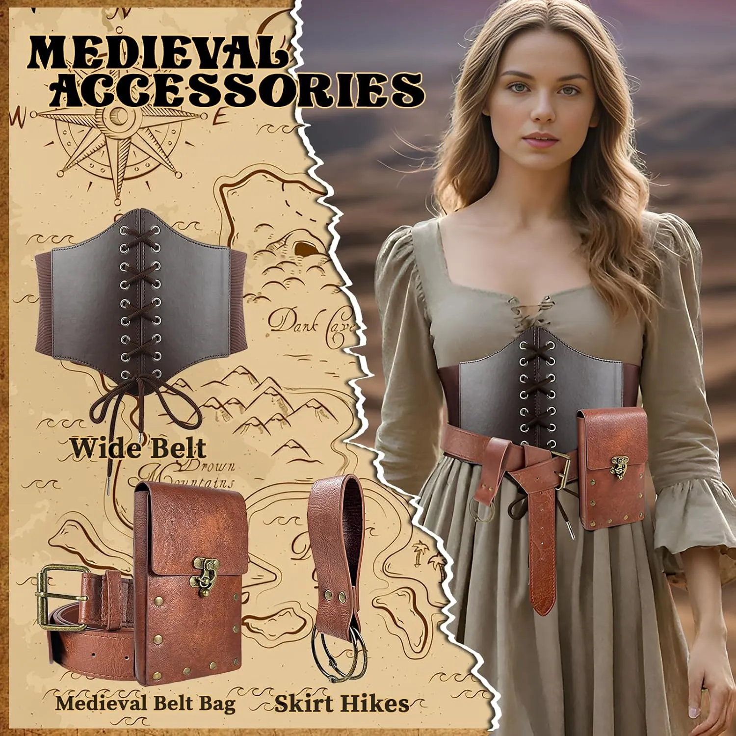 Corset Renaissance Belt Medieval Renaissance Belt Pouch Cork Potion Bottle Festival Halloween Costume Accessory(M-Waist/31.2"-38.2")