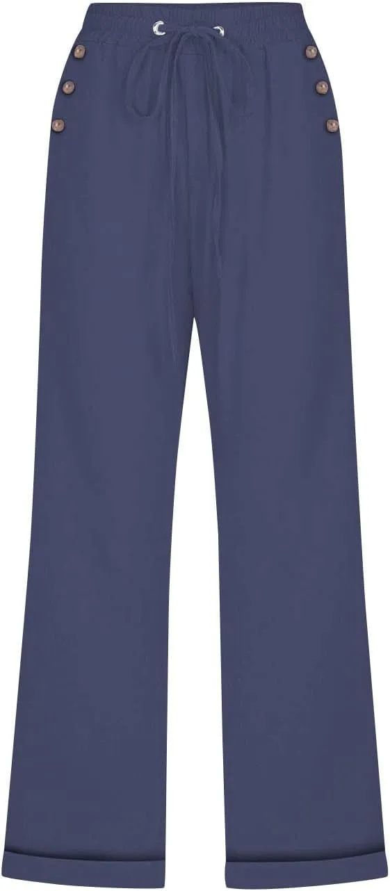 Cotton Linen Capris Pants for Women Summer 2025 Straight Wide Leg Loose Drawstring Elastic Waist Cropped Trousers