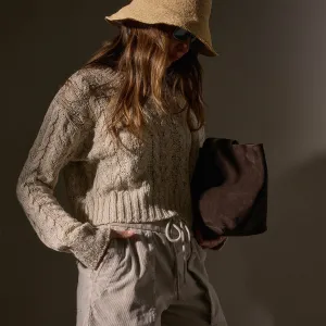 Cotton Linen Chunky Cable Knit Sweater - Natural