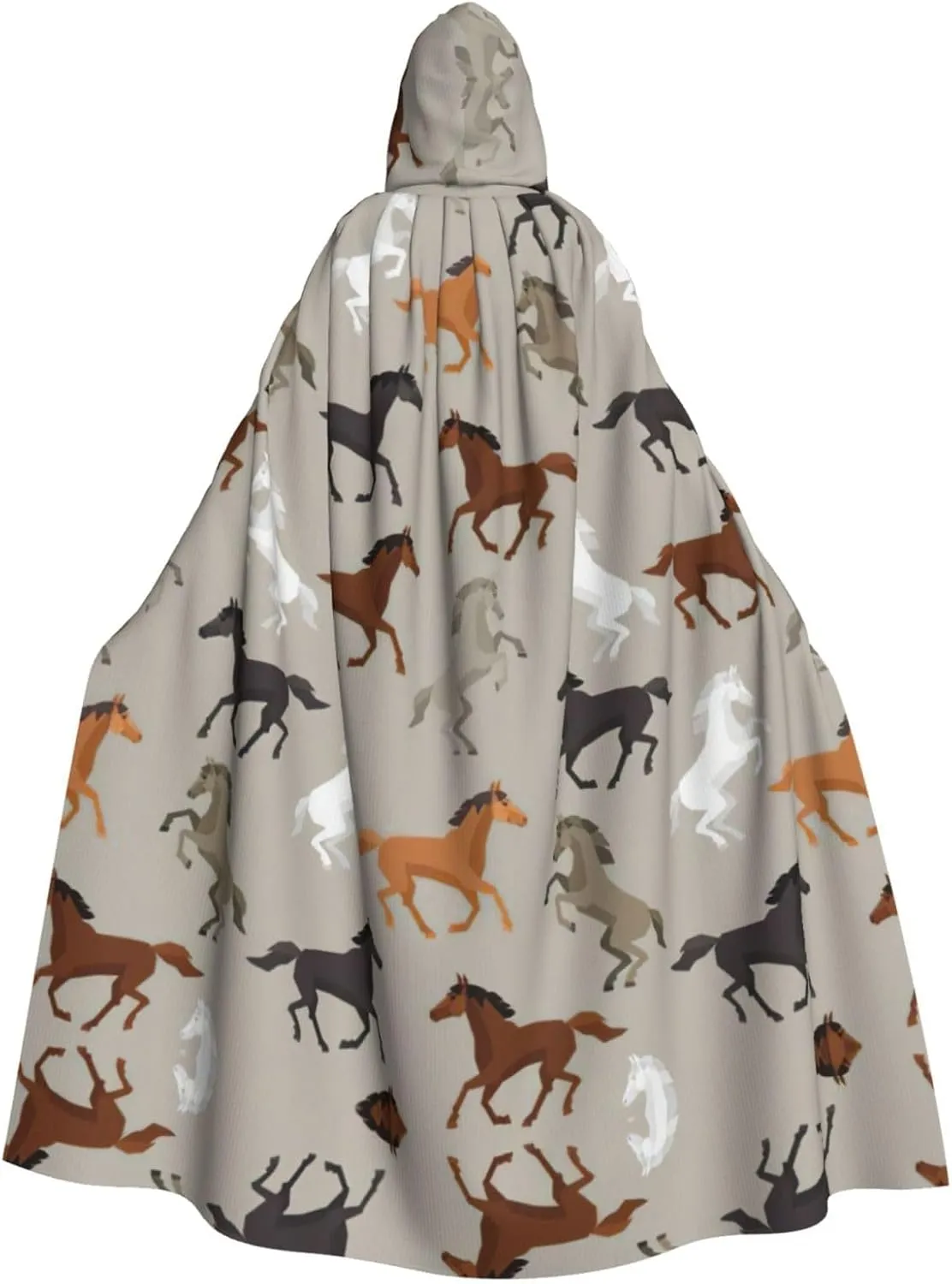 Cute Horse Print Hooded Cloak Wizard Cape Halloween Witch Costume For Men Women Cosplay Party Capes