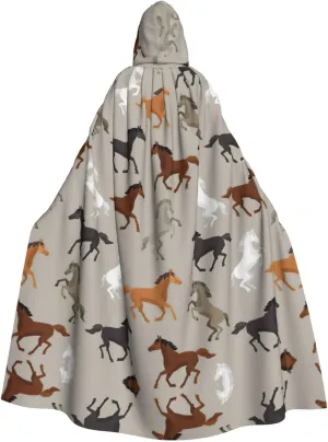 Cute Horse Print Hooded Cloak Wizard Cape Halloween Witch Costume For Men Women Cosplay Party Capes