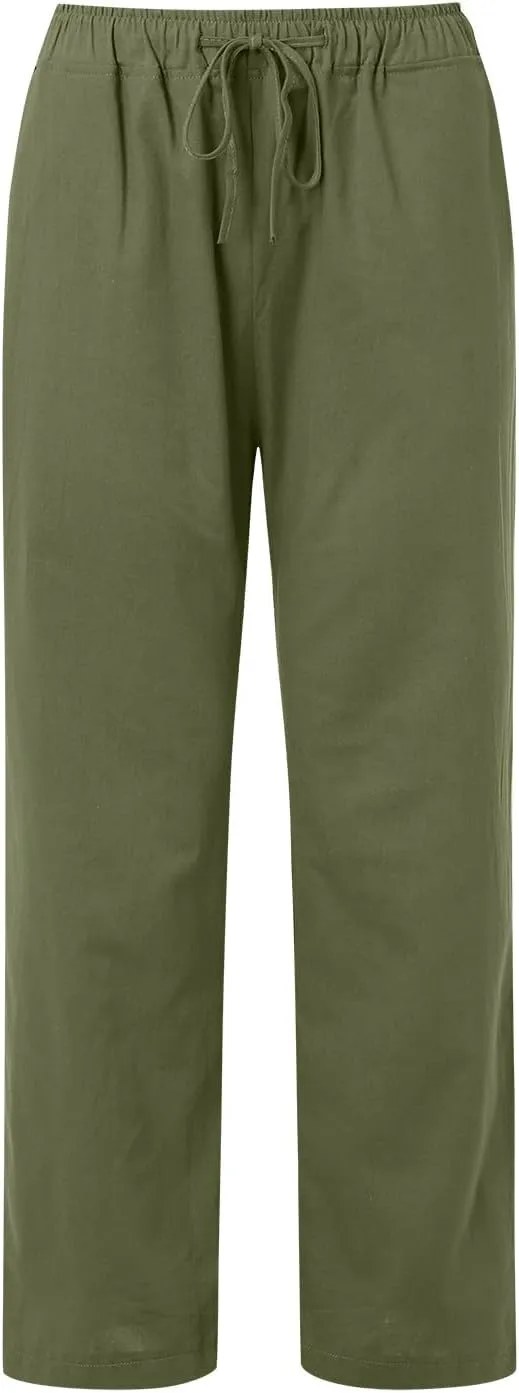 Cute Summer Pants For Women 2024 High Waist Business Pants Linen Wide Leg Sweatpants Palazzo Trouser with Pocket