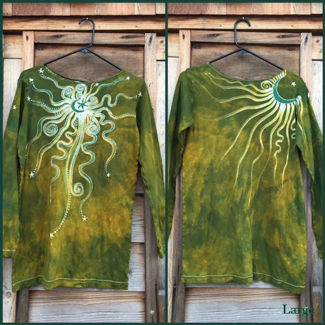 Dancing Green Moon Long Sleeve Batik Top