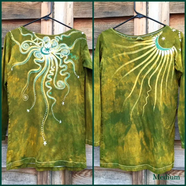 Dancing Green Moon Long Sleeve Batik Top