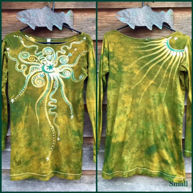 Dancing Green Moon Long Sleeve Batik Top
